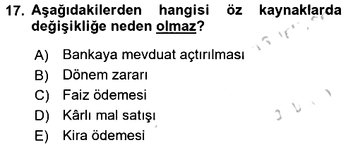 Envanter ve Bilanço 2018-2019 Yaz Okulu Sınavı - 17. soru