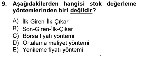 Maliyet Analizleri 2012-2013 Ara Sınav - 9. soru