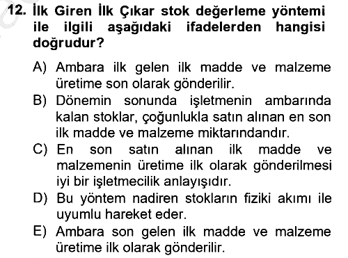 Maliyet Analizleri 2012-2013 Ara Sınav - 12. soru