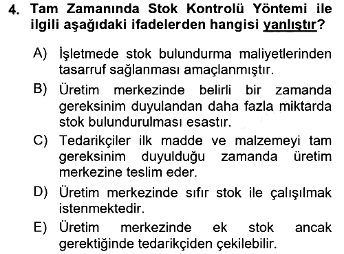 Maliyet Analizleri 2015-2016 Ara Sınav - 4. soru