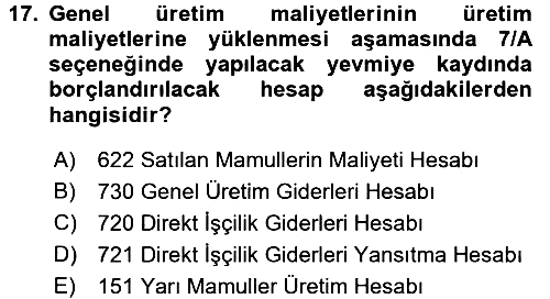 Maliyet Analizleri 2015-2016 Ara Sınav - 17. soru