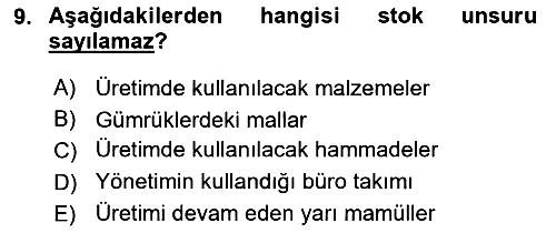 Ön Muhasebe Yazılımları Ve Kullanımı 2017-2018 Dönem Sonu Sınavı - 9. soru