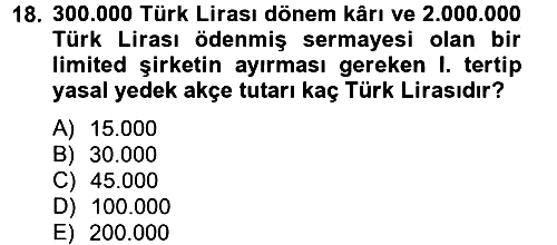 Şirketler Muhasebesi 2012-2013 Ara Sınav - 18. soru