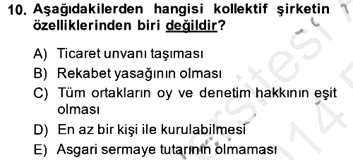 Şirketler Muhasebesi 2013-2014 Ara Sınav - 10. soru
