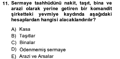 Şirketler Muhasebesi 2014-2015 Ara Sınav - 11. soru