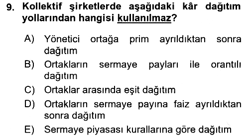 Şirketler Muhasebesi 2015-2016 Ara Sınav - 9. soru