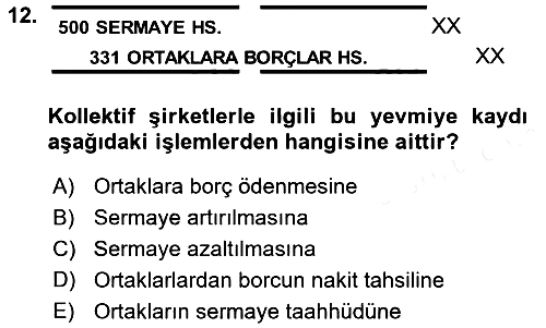 Şirketler Muhasebesi 2015-2016 Ara Sınav - 12. soru