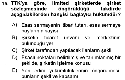 Şirketler Muhasebesi 2015-2016 Ara Sınav - 15. soru