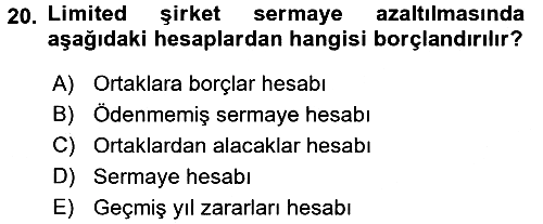 Şirketler Muhasebesi 2016-2017 Ara Sınav - 20. soru