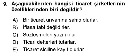 Şirketler Muhasebesi 2018-2019 Ara Sınav - 9. soru