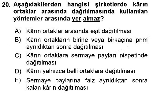 Şirketler Muhasebesi 2018-2019 Ara Sınav - 20. soru