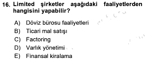 Şirketler Muhasebesi 2025-2026 Ara Sınav - 16. soru