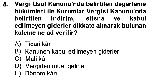 Şirketler Muhasebesi 2013-2014 Tek Ders Sınavı - 8. soru