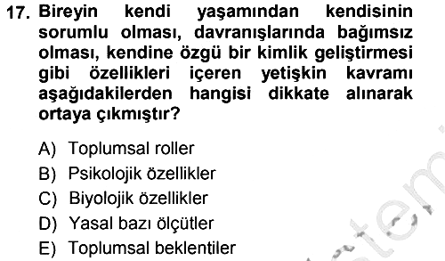 Anne Baba Eğitimi 2012-2013 Ara Sınav - 17. soru