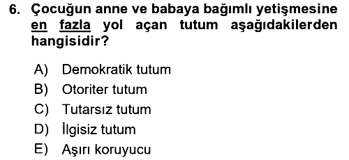 Anne Baba Eğitimi 2016-2017 Ara Sınav - 6. soru