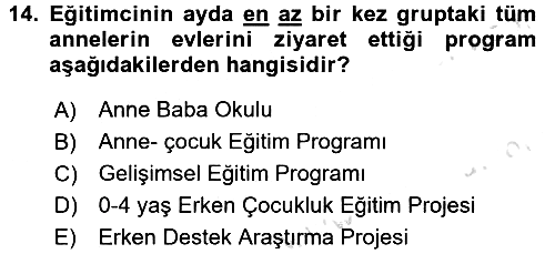 Anne Baba Eğitimi 2016-2017 Ara Sınav - 14. soru