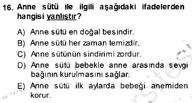 Anne Ve Çocuk Beslenmesi 2013-2014 Ara Sınav - 16. soru