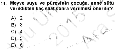 Anne Ve Çocuk Beslenmesi 2015-2016 Ara Sınav - 11. soru