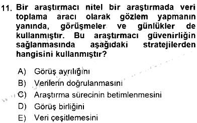 Bilimsel Araştırma Yöntemleri 2015-2016 Dönem Sonu Sınavı - 11. soru