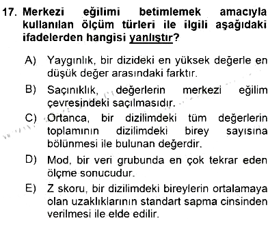 Bilimsel Araştırma Yöntemleri 2015-2016 Dönem Sonu Sınavı - 17. soru