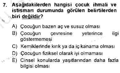 Çocuk Ruh Sağlığı 2014-2015 Dönem Sonu Sınavı - 7. soru