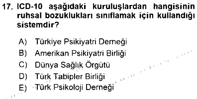 Çocuk Ruh Sağlığı 2015-2016 Dönem Sonu Sınavı - 17. soru