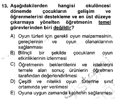 Çocukta Oyun Gelişimi 2013-2014 Ara Sınav - 13. soru