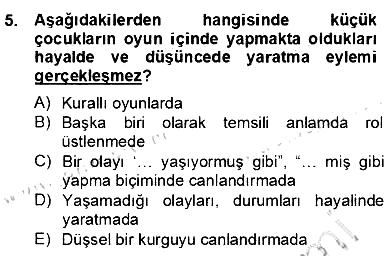Çocukta Oyun Gelişimi 2013-2014 Dönem Sonu Sınavı - 5. soru