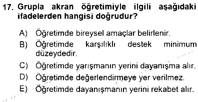 Davranış Ve Öğrenme Sorunu Olan Çocukların Eğitimi 2015-2016 Dönem Sonu Sınavı - 17. soru