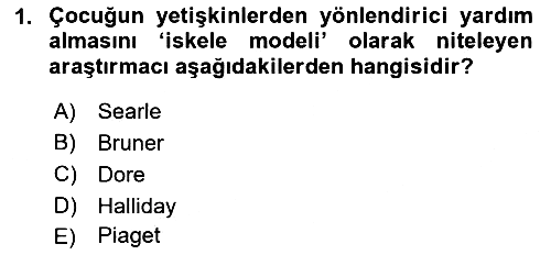 Erken Çocukluk Döneminde Gelişim 2 2015-2016 Dönem Sonu Sınavı - 1. soru