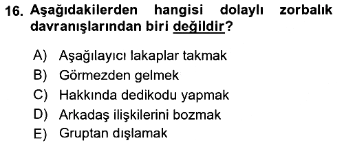 Erken Çocukluk Döneminde Gelişim 2 2015-2016 Dönem Sonu Sınavı - 16. soru