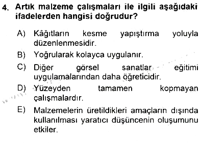 Görsel Sanatlar Eğitimi 2015-2016 Dönem Sonu Sınavı - 4. soru