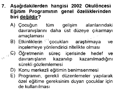 İlköğretime Hazırlık Ve İlköğretim Programları 2013-2014 Dönem Sonu Sınavı - 7. soru