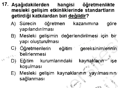 Öğretmenlikte Mesleki Gelişim 2012-2013 Ara Sınav - 17. soru