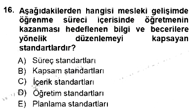 Öğretmenlikte Mesleki Gelişim 2013-2014 Ara Sınav - 16. soru