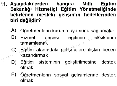 Öğretmenlikte Mesleki Gelişim 2015-2016 Ara Sınav - 11. soru