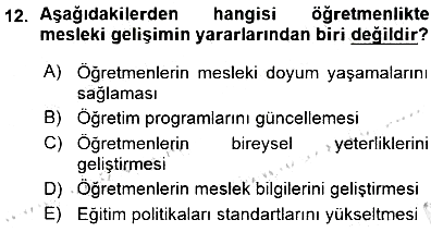 Öğretmenlikte Mesleki Gelişim 2015-2016 Ara Sınav - 12. soru