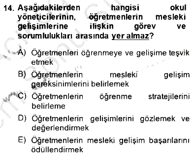 Öğretmenlikte Mesleki Gelişim 2013-2014 Dönem Sonu Sınavı - 14. soru