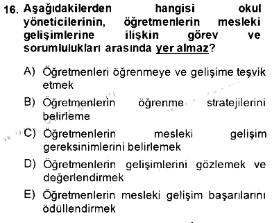 Öğretmenlikte Mesleki Gelişim 2014-2015 Dönem Sonu Sınavı - 16. soru