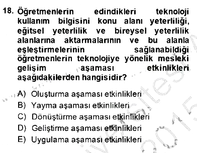 Öğretmenlikte Mesleki Gelişim 2014-2015 Dönem Sonu Sınavı - 18. soru