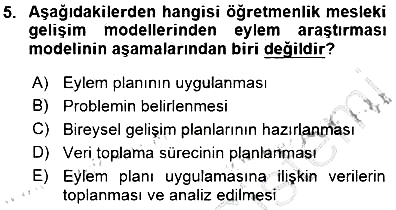 Öğretmenlikte Mesleki Gelişim 2015-2016 Dönem Sonu Sınavı - 5. soru