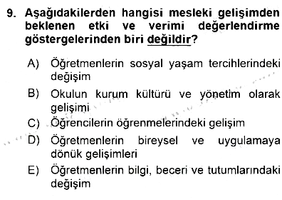 Öğretmenlikte Mesleki Gelişim 2015-2016 Dönem Sonu Sınavı - 9. soru