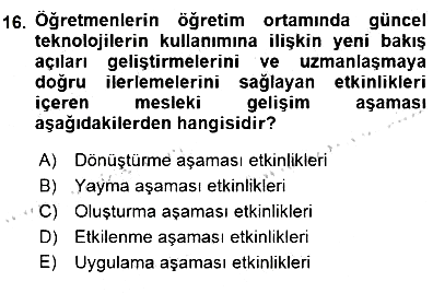 Öğretmenlikte Mesleki Gelişim 2015-2016 Dönem Sonu Sınavı - 16. soru