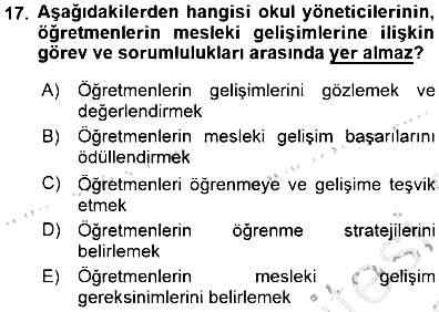 Öğretmenlikte Mesleki Gelişim 2015-2016 Dönem Sonu Sınavı - 17. soru