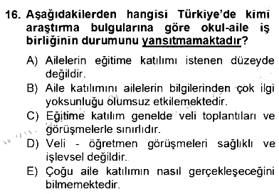 Okul, Aile Ve Çevre İş Birliği 2012-2013 Dönem Sonu Sınavı - 16. soru