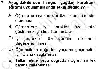 Okulöncesi Dönemde Değerler Eğitimi 2013-2014 Tek Ders Sınavı - 7. soru