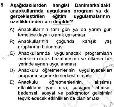 Okulöncesi Eğitime Giriş 2012-2013 Ara Sınav - 9. soru
