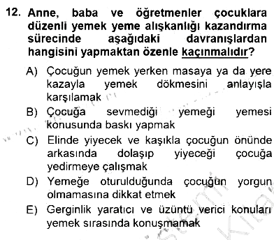 Okulöncesi Eğitime Giriş 2012-2013 Dönem Sonu Sınavı - 12. soru