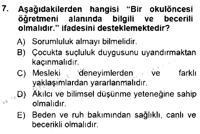 Okulöncesi Eğitime Giriş 2014-2015 Dönem Sonu Sınavı - 7. soru