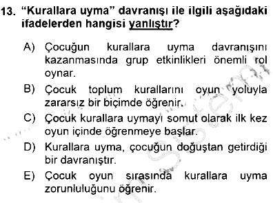 Okulöncesi Eğitime Giriş 2015-2016 Dönem Sonu Sınavı - 13. soru